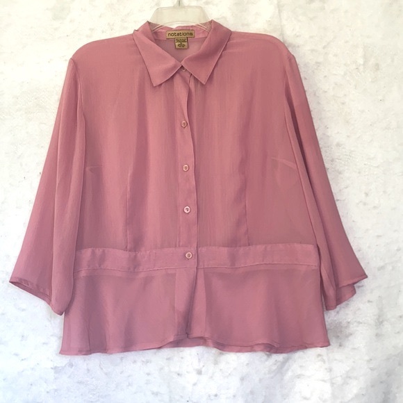 Notations Dusty Rose Pink 3/4 Sleeve Peplum Blouse - Picture 1 of 11